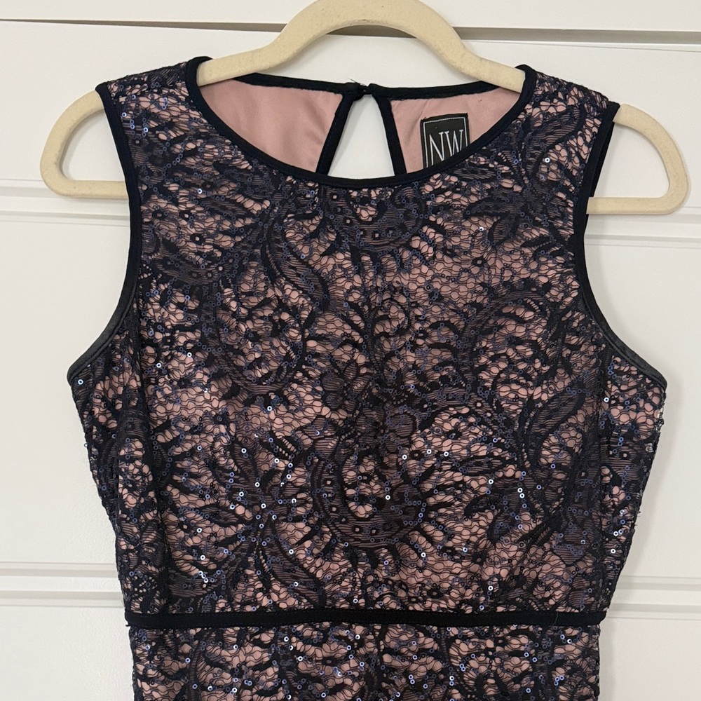 Navy Lace & Sequin Maxi Dress